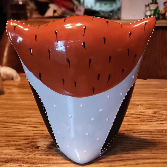 Whimsical Ceramic Owl Decor - Black, White, and Orange - Picture 3 of 4